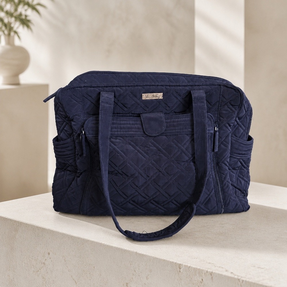 Vera Bradley Diaper Bag Navy Blue Quilted With Changing Pad